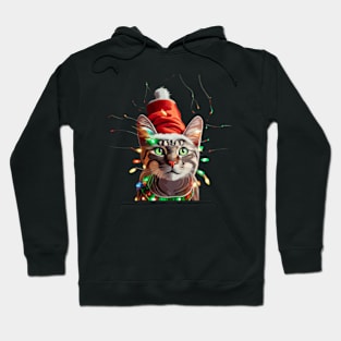 Christmas Lights Cat - Santa Black Cat Tangled Up In Christmas Tree Lights Hoodie